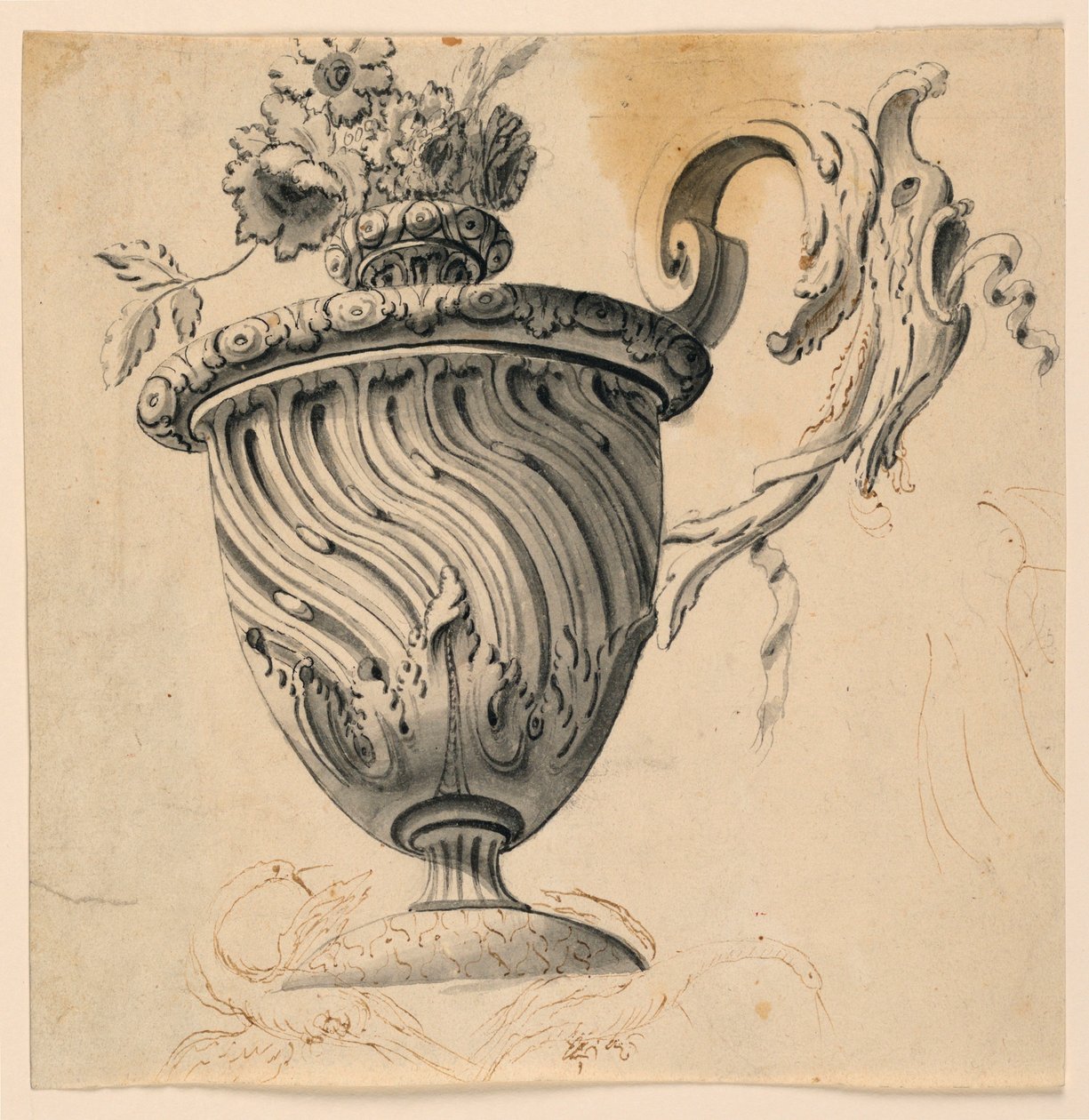 Tegning, loftsmaleri og blomstervase, ca. 1725-50 af Unknown artistUnknown artist