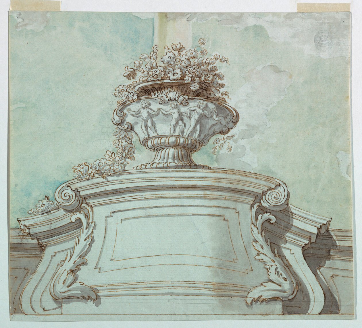 Tegning, centralt panel til et loft, 1750-1800 af Unknown artistUnknown artist