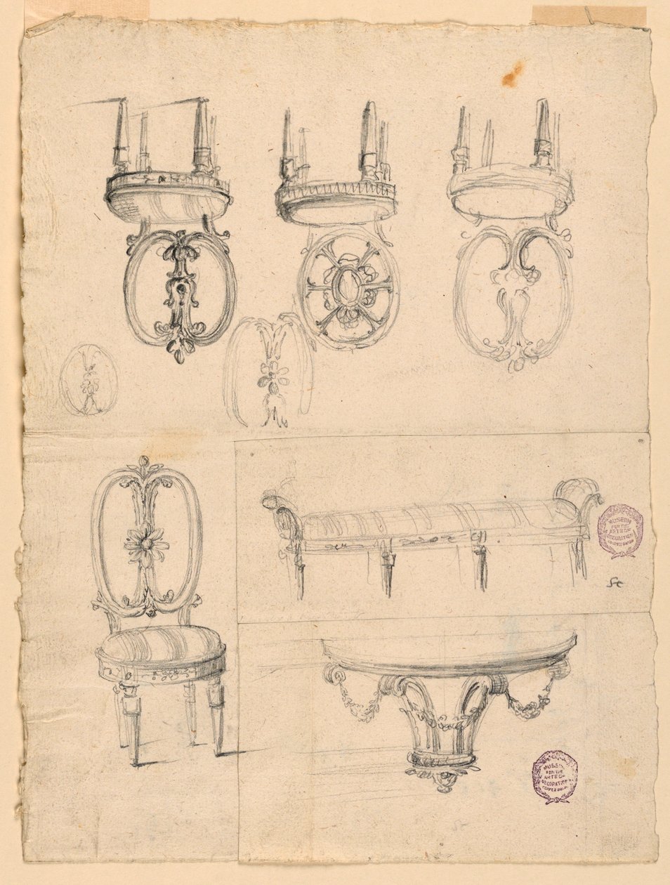 Tegning, stole og arkitektoniske skitser, ca. 1800 af Unknown artistUnknown artist