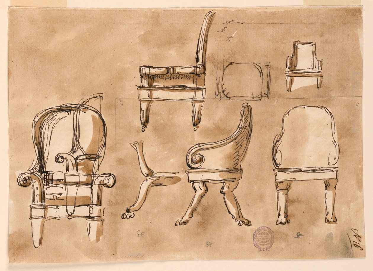 Tegning, Stole, ca. 1800 af Unknown artistUnknown artist