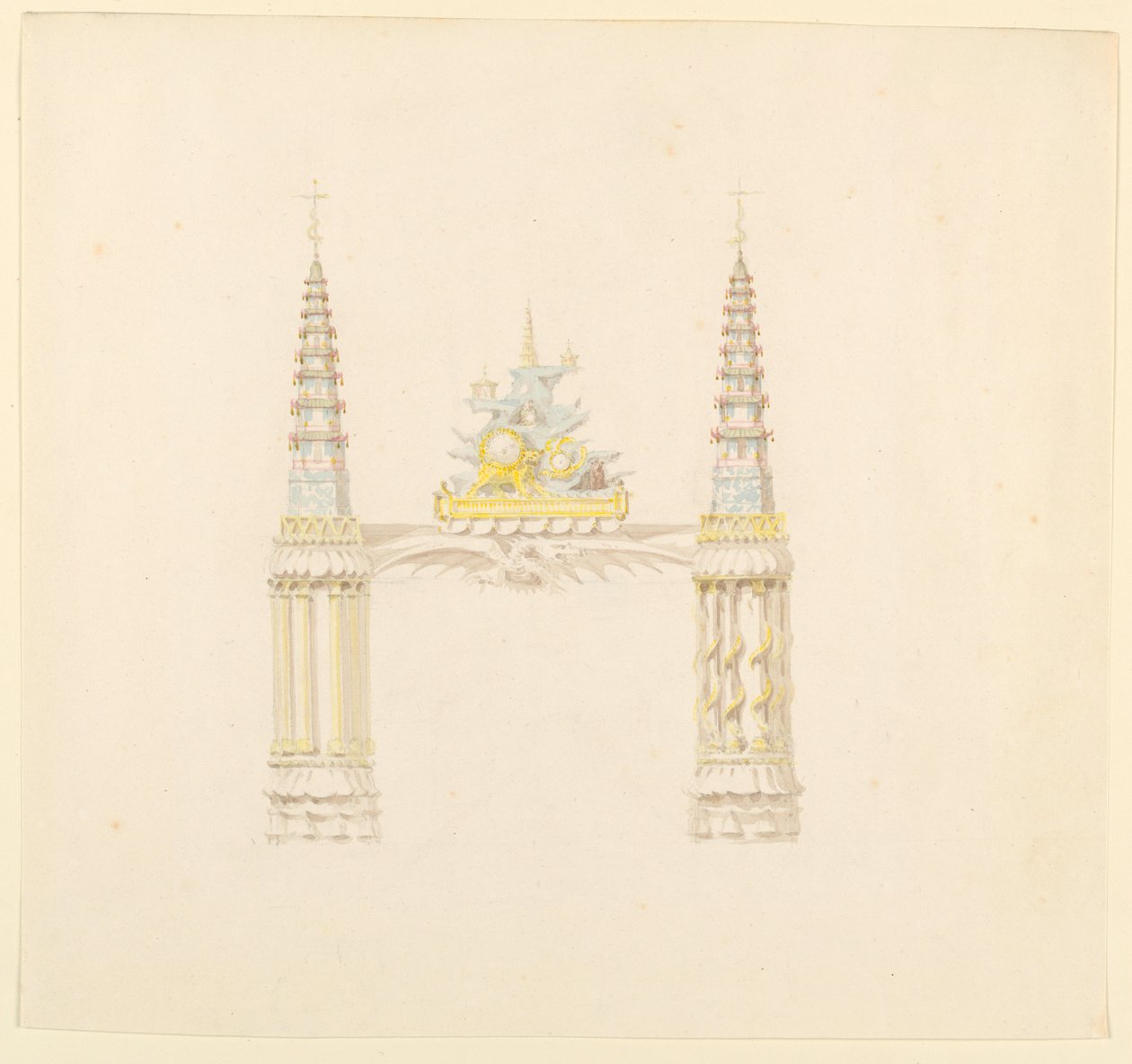 Tegning, skorstensstykke, musikrummets vestvæg, ca. 1820 af Unknown artistUnknown artist
