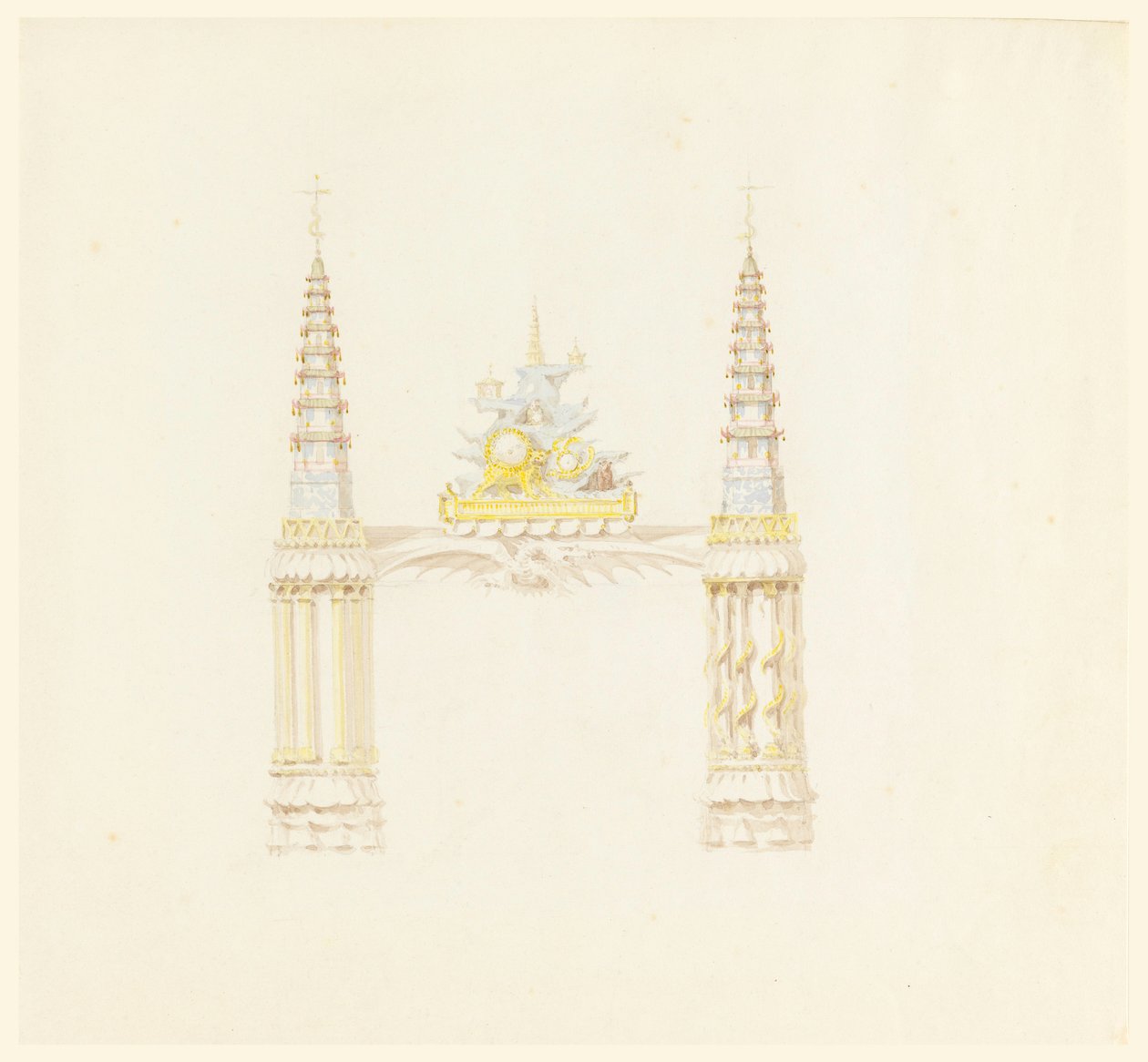 Tegning, skorstensstykke, musikrummets vestvæg, ca. 1820 af Unknown artistUnknown artist