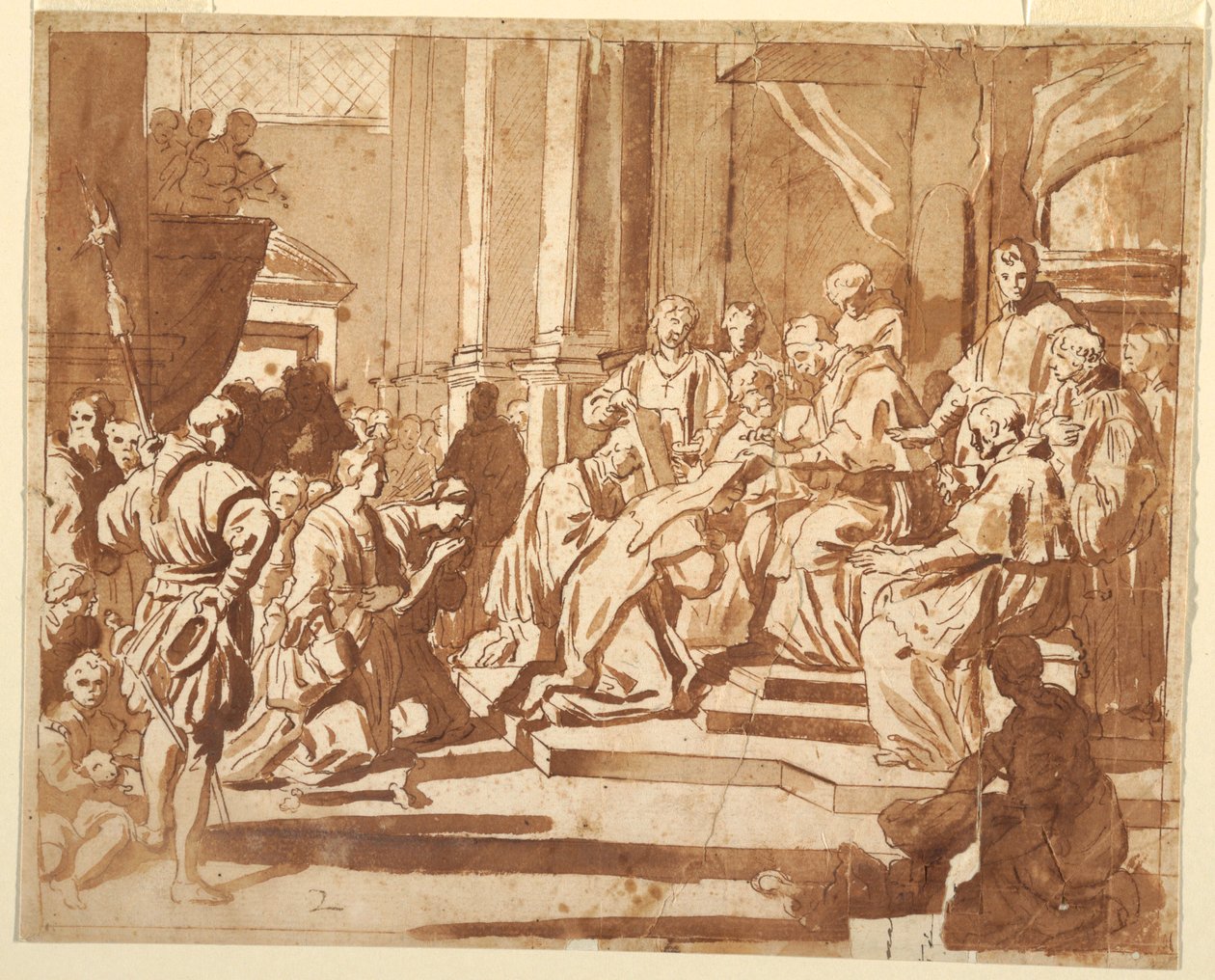 Tegning, Clemens XI gør sin niece til nonne, ca. 1700 af Unknown artistUnknown artist