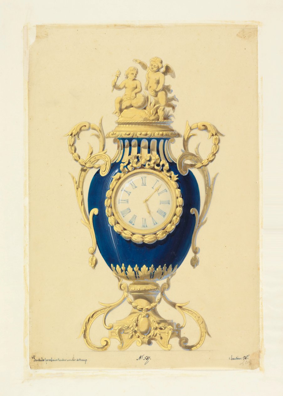 Tegning, ur sat i porcelæn, ca. 1855 af Unknown artistUnknown artist