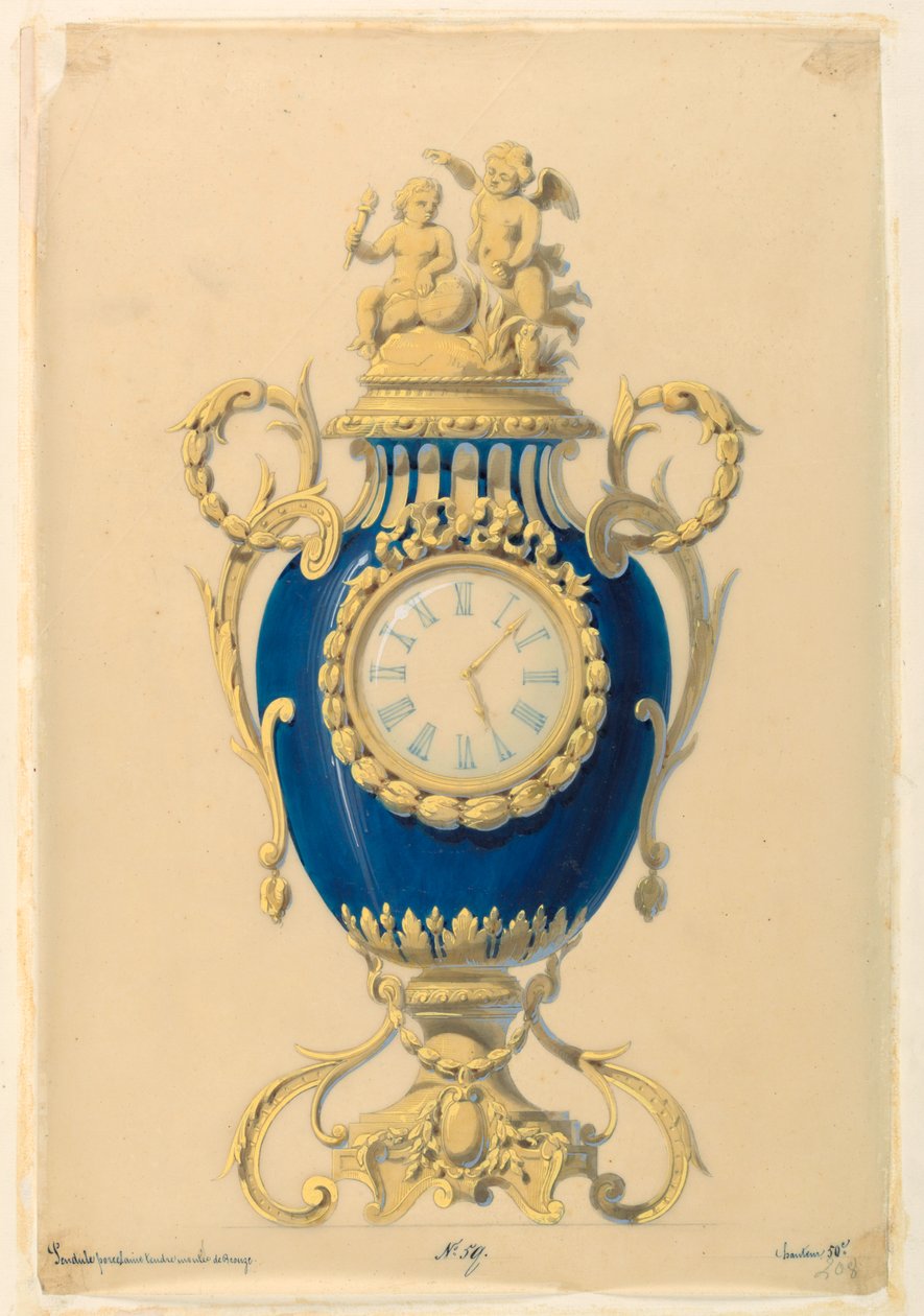 Tegning, ur sat i porcelæn, ca. 1855 af Unknown artistUnknown artist