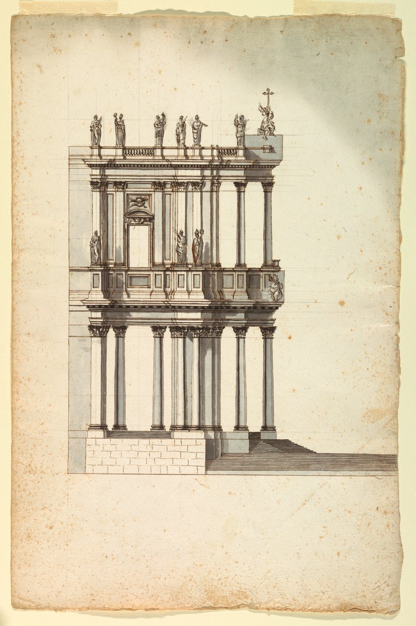 Tegning, kopi af Vanvitellis konkurrenceforslag til facaden på S. Giovanni in Laterano, 1763, efter en tegning fra 1732 af Unknown artistUnknown artist