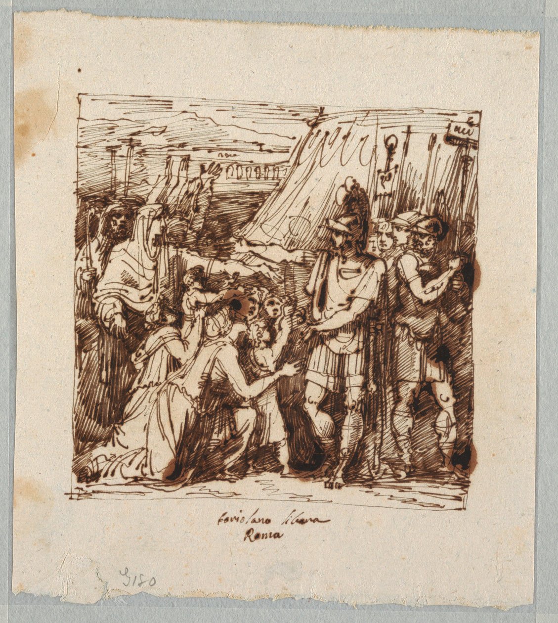 Tegning, Coriolanus går med til at ophæve belejringen af Rom, slutningen af det 19. århundrede af Unknown artistUnknown artist