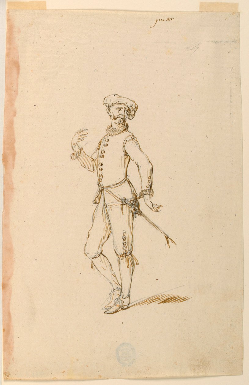 Tegning, kostumedesign: En kaptajn til en ballet, ca. 1720 af Unknown artistUnknown artist