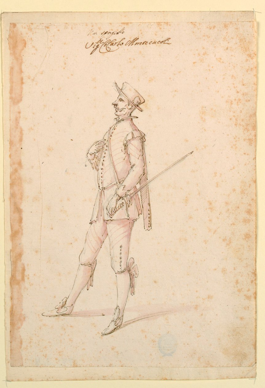 Tegning, kostumedesign: En kaptajn til en ballet, ca. 1720 af Unknown artistUnknown artist