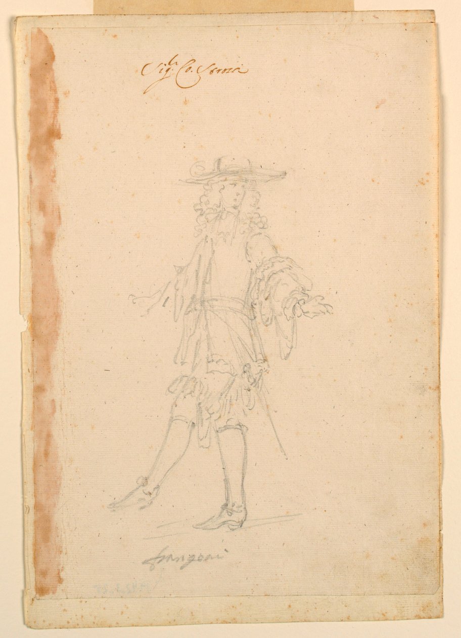 Tegning, kostumedesign: En franskmand til en ballet, ca. 1790 af Unknown artistUnknown artist