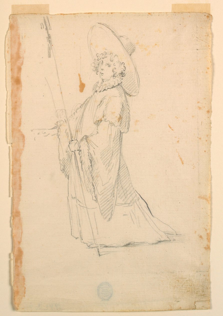 Tegning, kostumedesign: En pige i fantastisk dragt til en ballet, ca. 1720 af Unknown artistUnknown artist