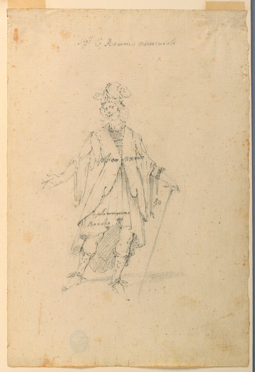 Tegning, kostumedesign: En mand i fantastisk dragt til en ballet, ca. 1720 af Unknown artistUnknown artist