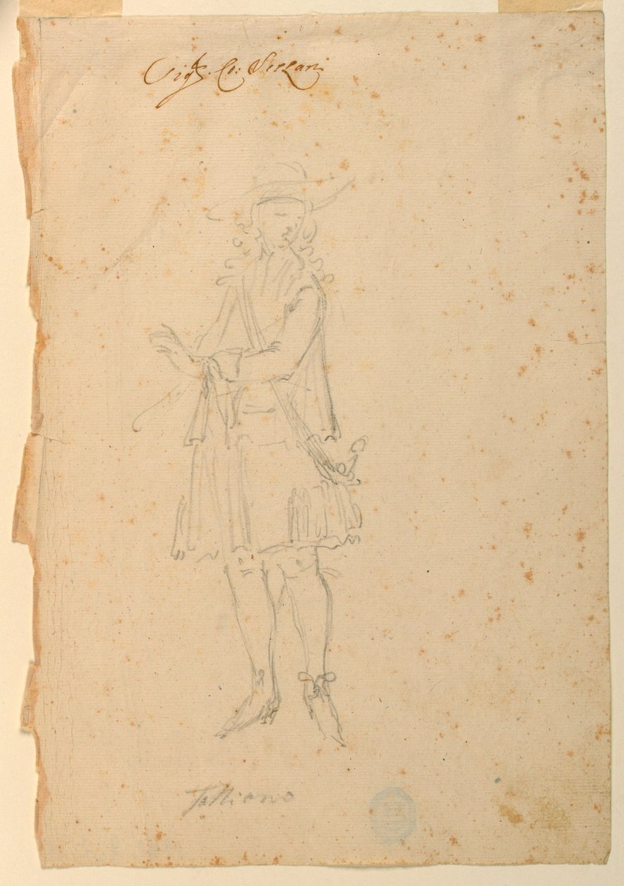Tegning, kostumedesign: En verdensmand til en ballet, ca. 1720 af Unknown artistUnknown artist