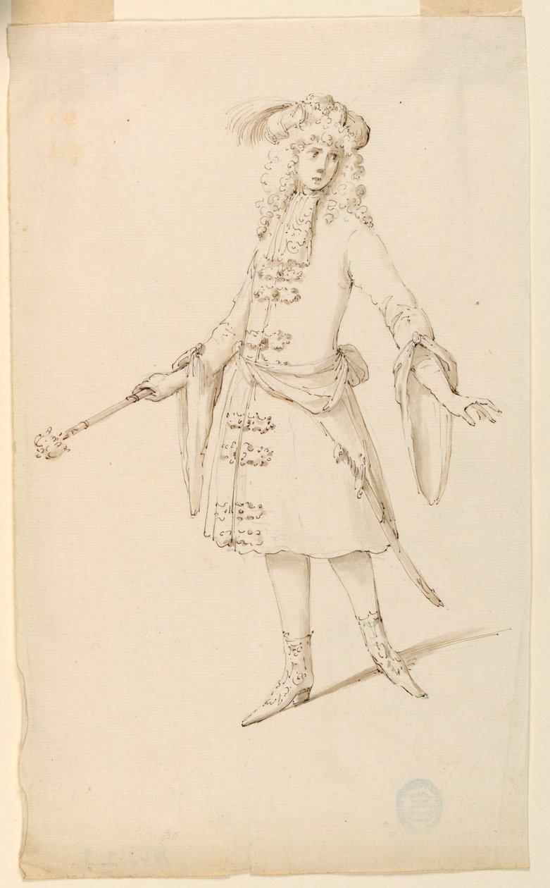 Tegning, kostumedesign: En adelsmand, konge eller prins til en ballet, ca. 1720 af Unknown artistUnknown artist