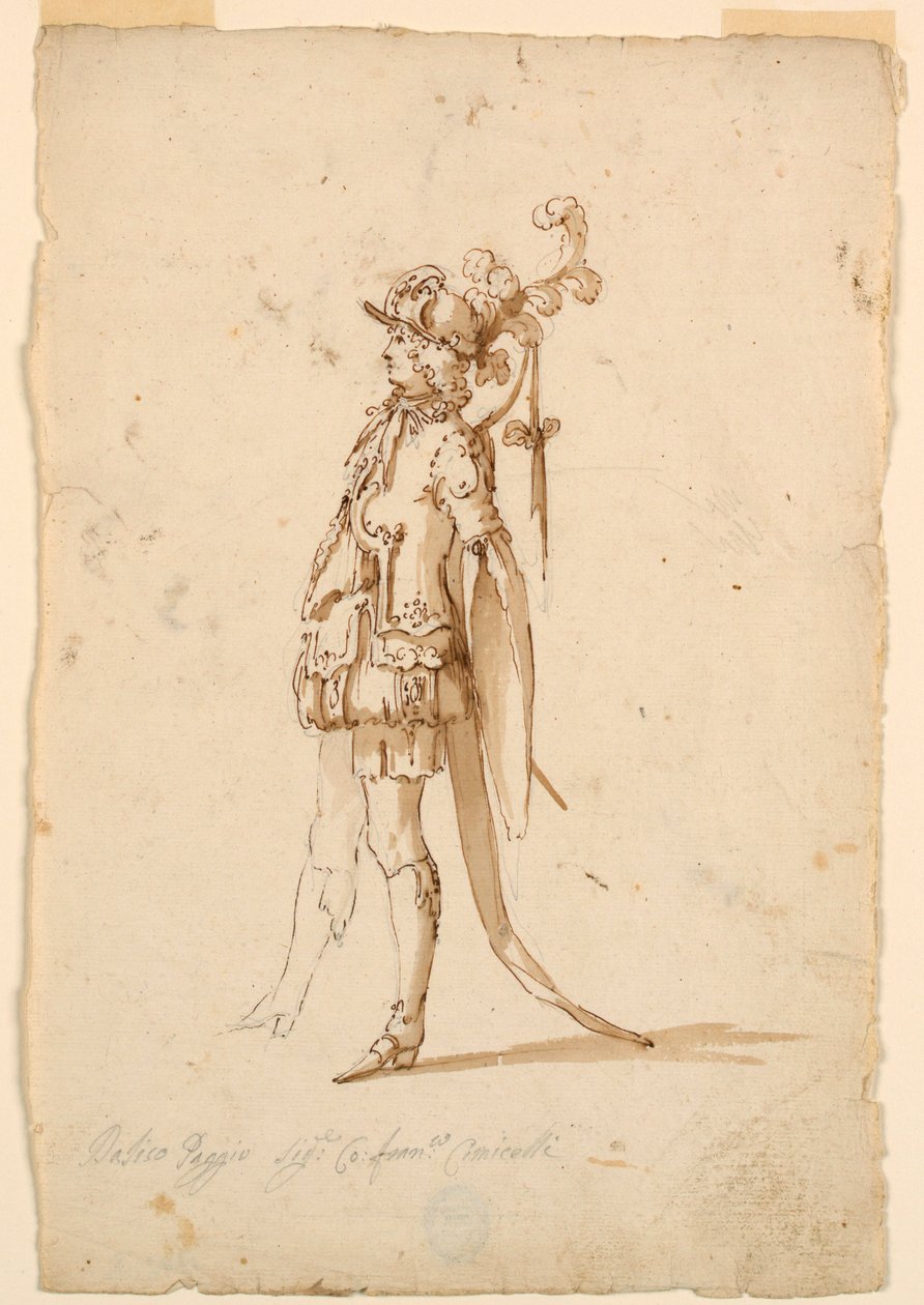 Tegning, kostumedesign: En side til en ballet, ca. 1720 af Unknown artistUnknown artist