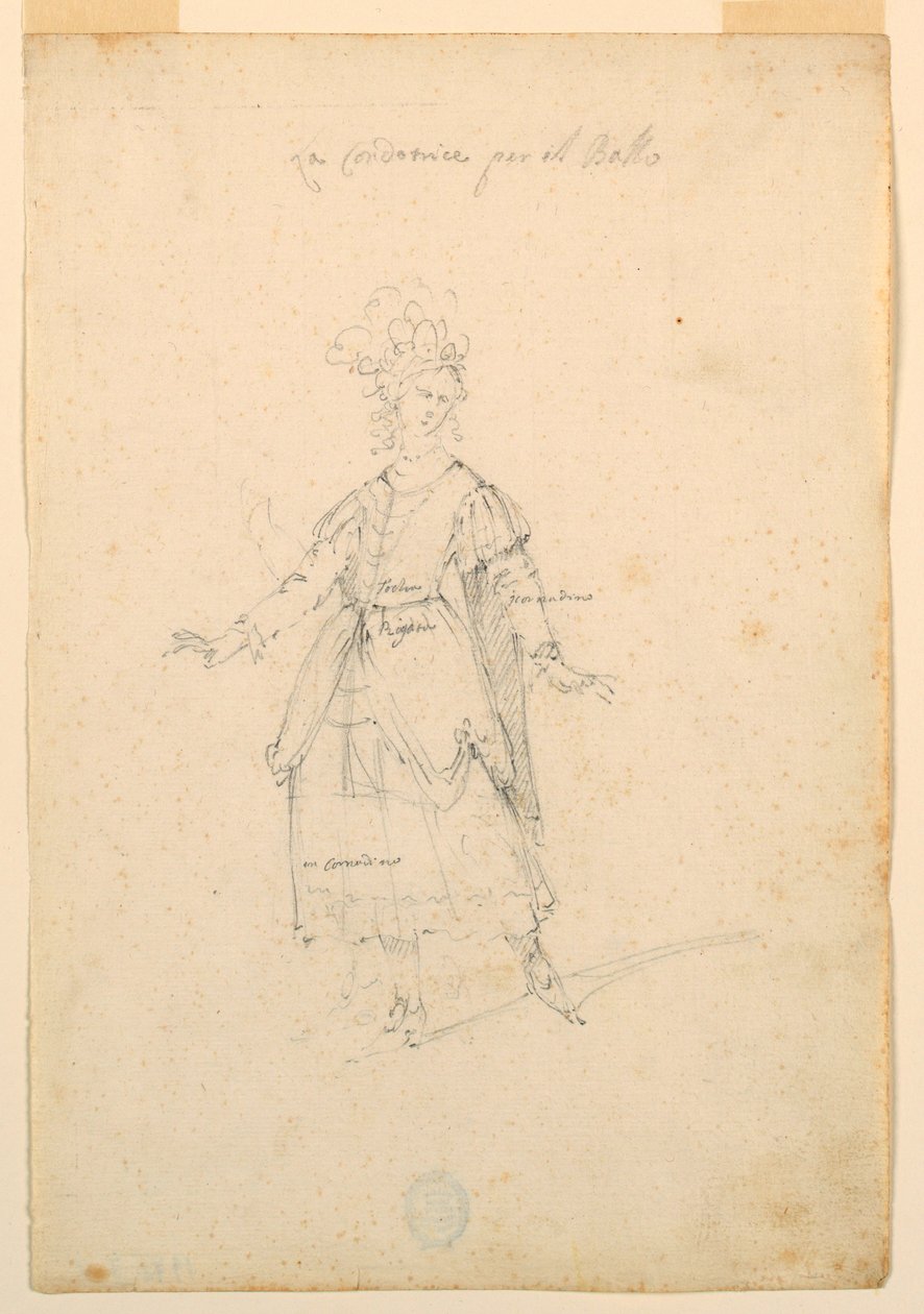 Tegning, kostumedesign: En kvindelig sanger til en ballet, ca. 1720 af Unknown artistUnknown artist