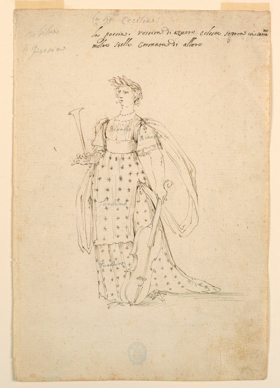 Tegning, kostumedesign: Poesi til en ballet, ca. 1720 af Unknown artistUnknown artist