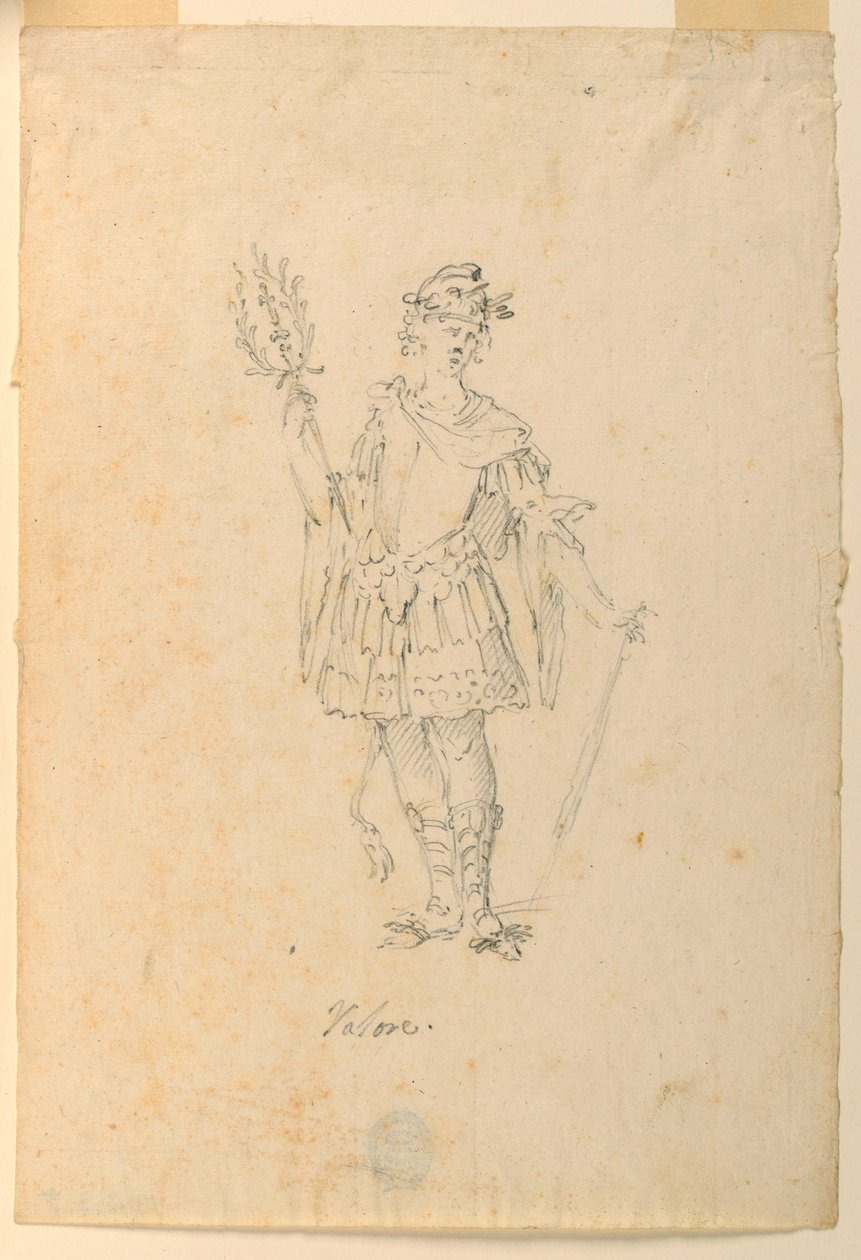 Tegning, kostumedesign: Valor til en ballet, ca. 1720 af Unknown artistUnknown artist
