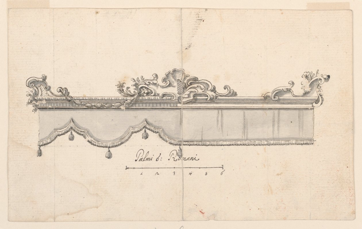 Tegning, Kransning af en baldakin (V: figurskitser), ca. 1750-75 af Unknown artistUnknown artist