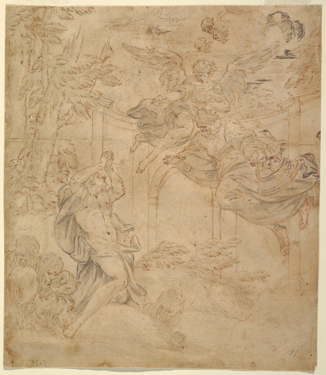 Tegning, Daniel i løvens hule, ca. 1630-40 af Unknown artistUnknown artist