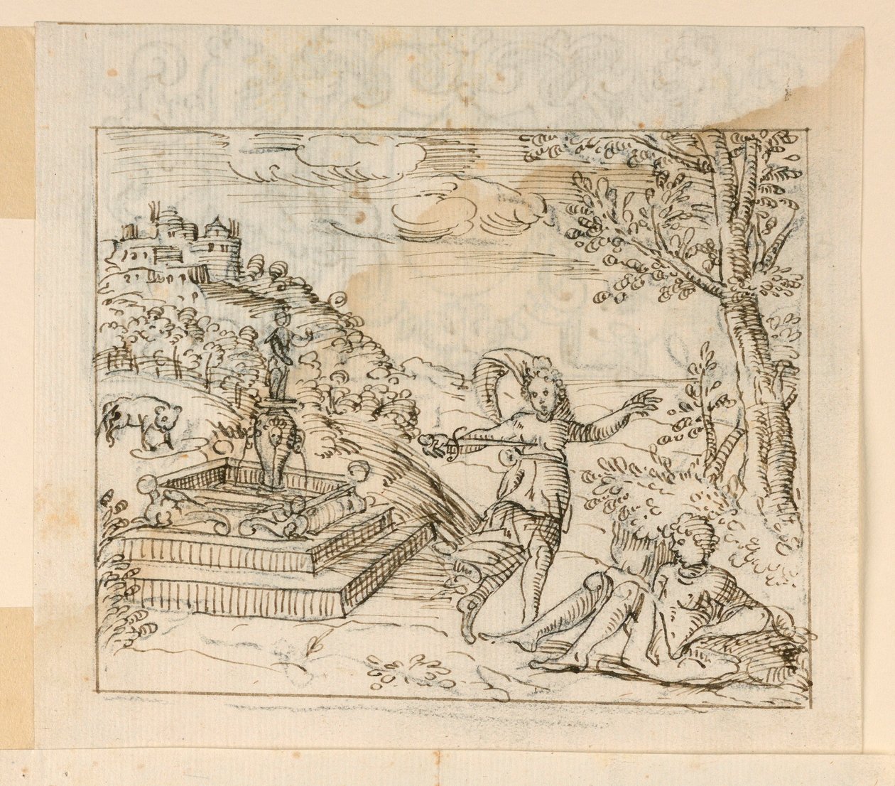 Tegning, Thisbes død, 1600-1625 af Unknown artistUnknown artist