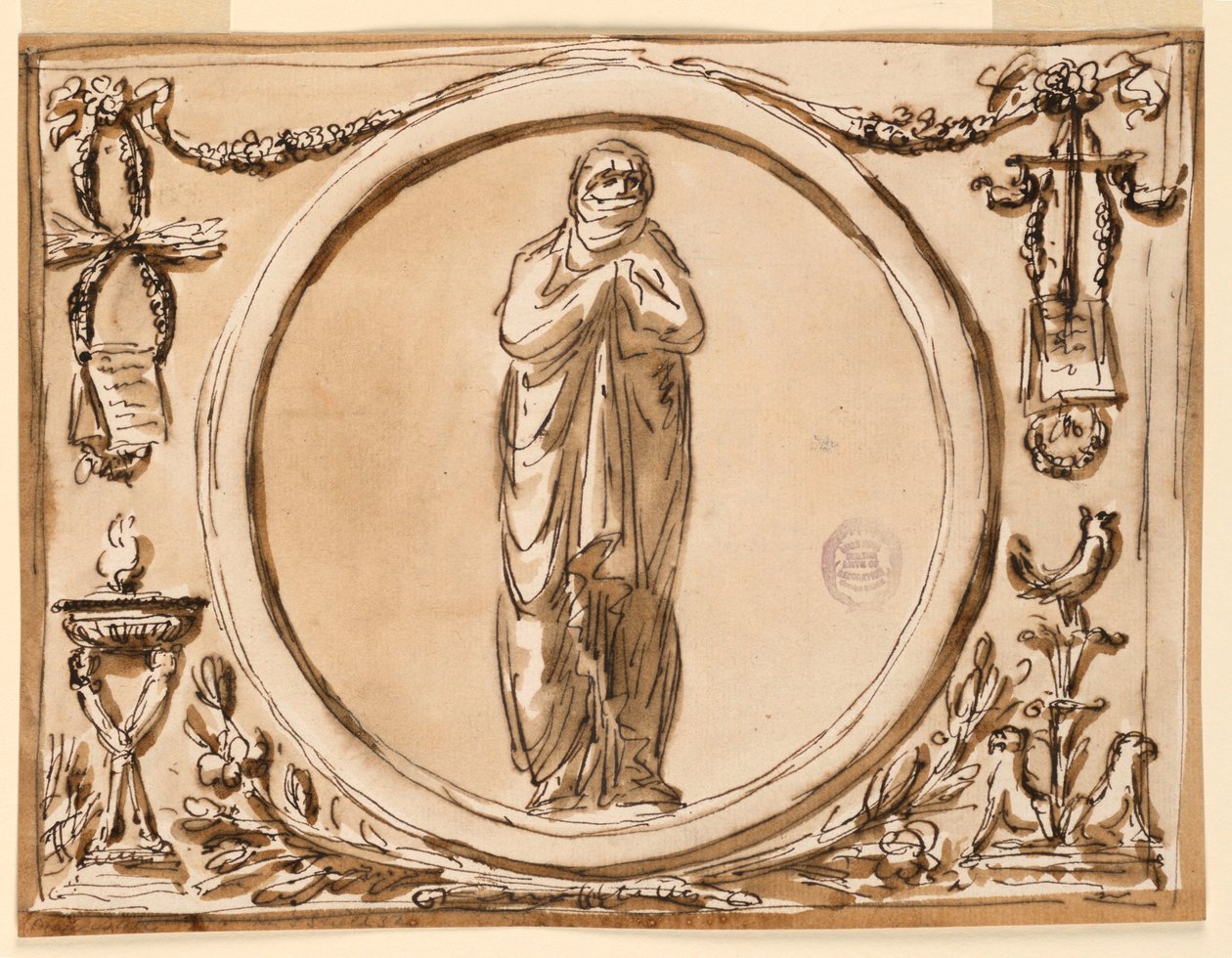 Tegning, udsmykning af et panel, 1789-1793 af Unknown artistUnknown artist