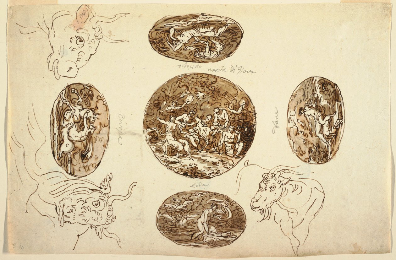 Tegning, Jupiters gerninger, til et loft, 1812 af Unknown artistUnknown artist