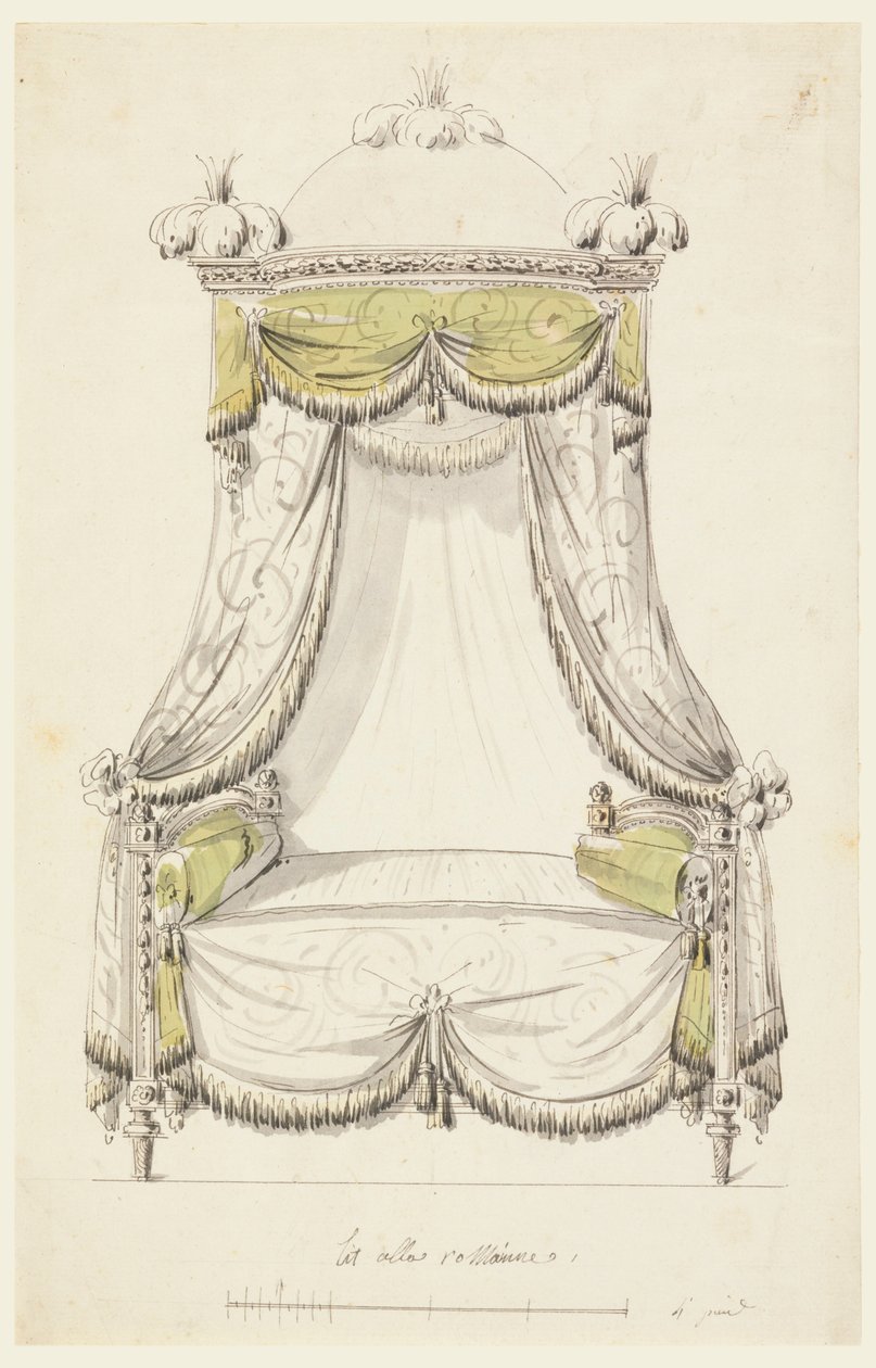 Tegning, Design til en seng i romersk stil, 1780 af Unknown artistUnknown artist