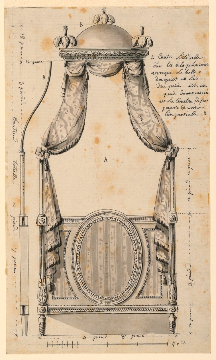 Tegning, Design til en seng i polsk stil, 1780 af Unknown artistUnknown artist