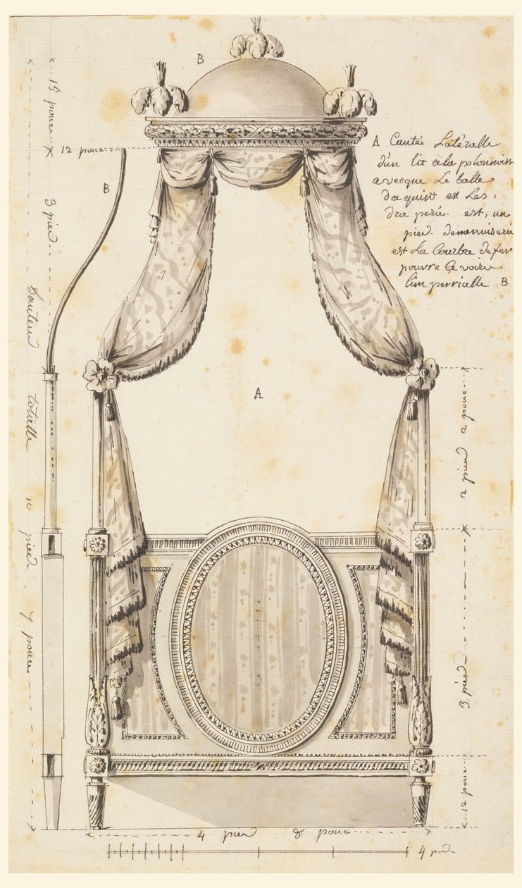 Tegning, Design til en seng i polsk stil, 1780 af Unknown artistUnknown artist