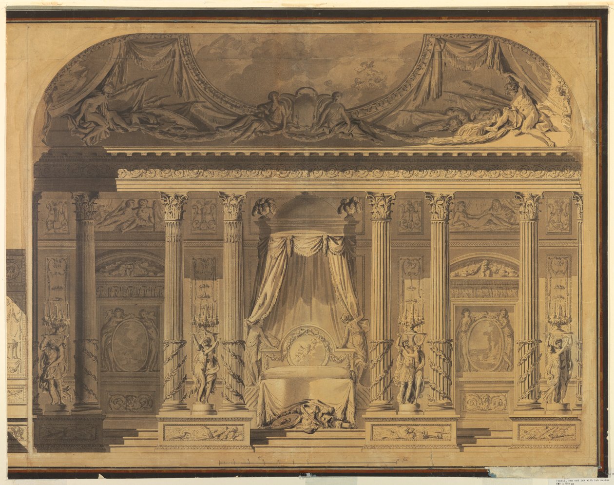 Tegning, design til et soveværelse, Hotel de Mailly-Nesle, Paris, 1770-80 af Unknown artistUnknown artist