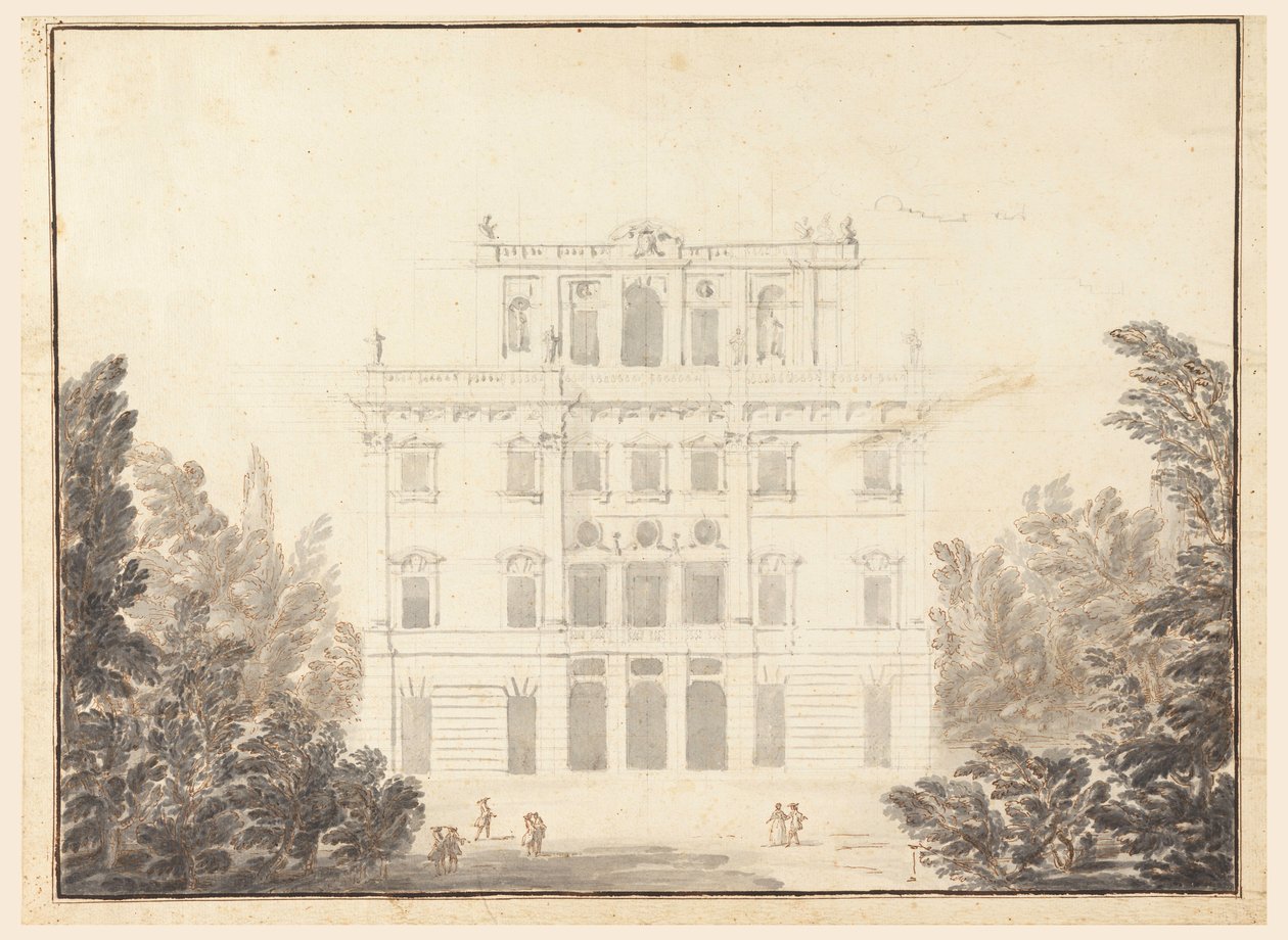 Tegning, Design til et kasino i en park, 1728-84 af Unknown artistUnknown artist