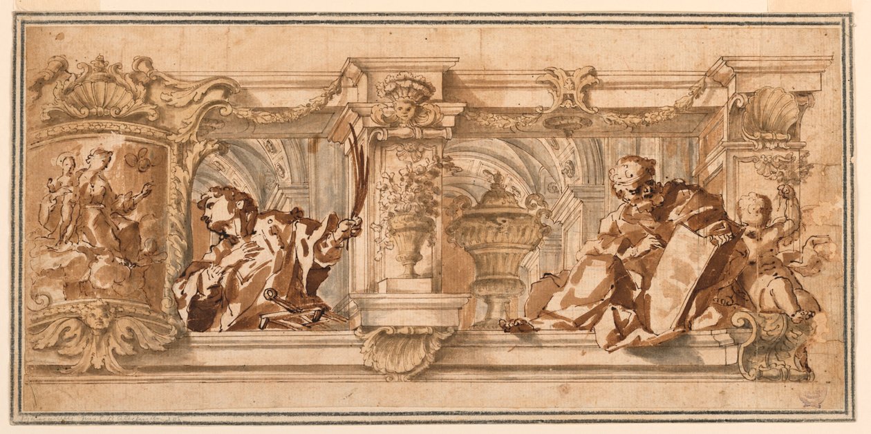 Tegning, Design til en loftsfrise, ca. 1680 af Unknown artistUnknown artist