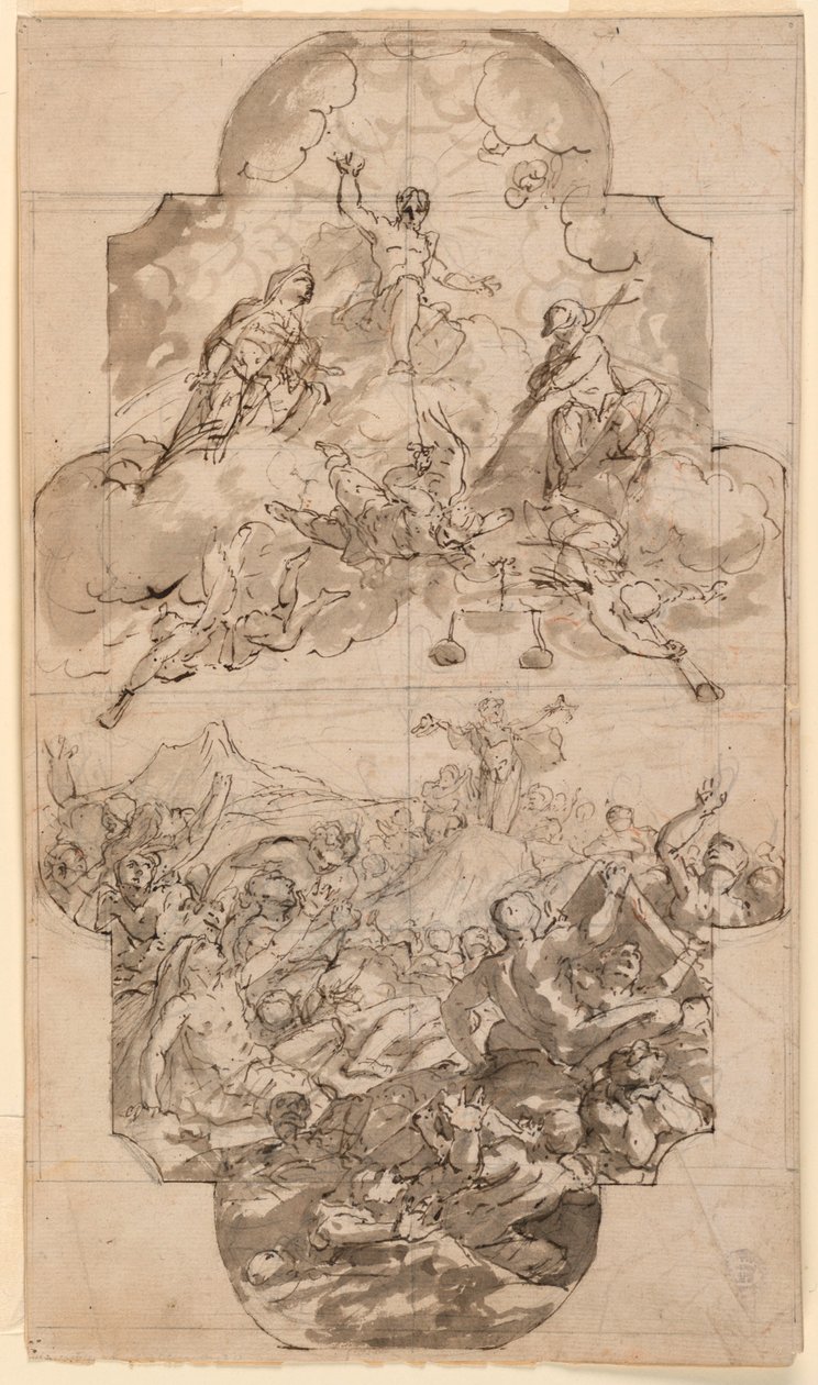 Tegning, Design til et loft i en kirke, 1700-1750 af Unknown artistUnknown artist