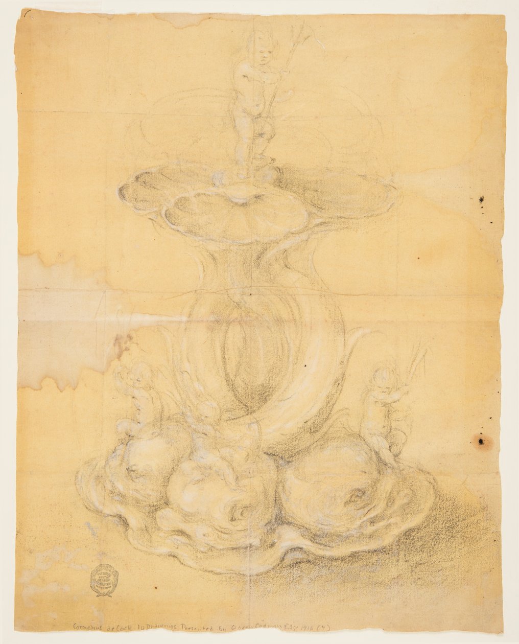 Tegning, design til et midterstykke, 1630-60 af Unknown artistUnknown artist