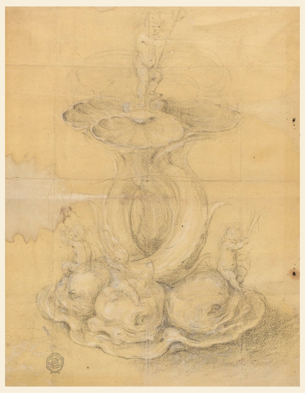Tegning, design til et midterstykke, 1630-60 af Unknown artistUnknown artist