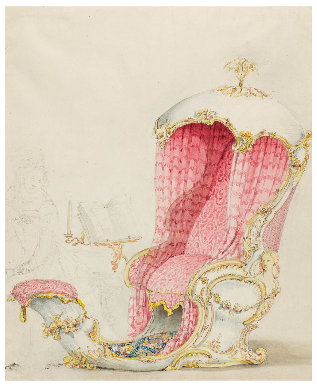 Tegning, Design til en chaiselong, ca. 1810 af Unknown artistUnknown artist