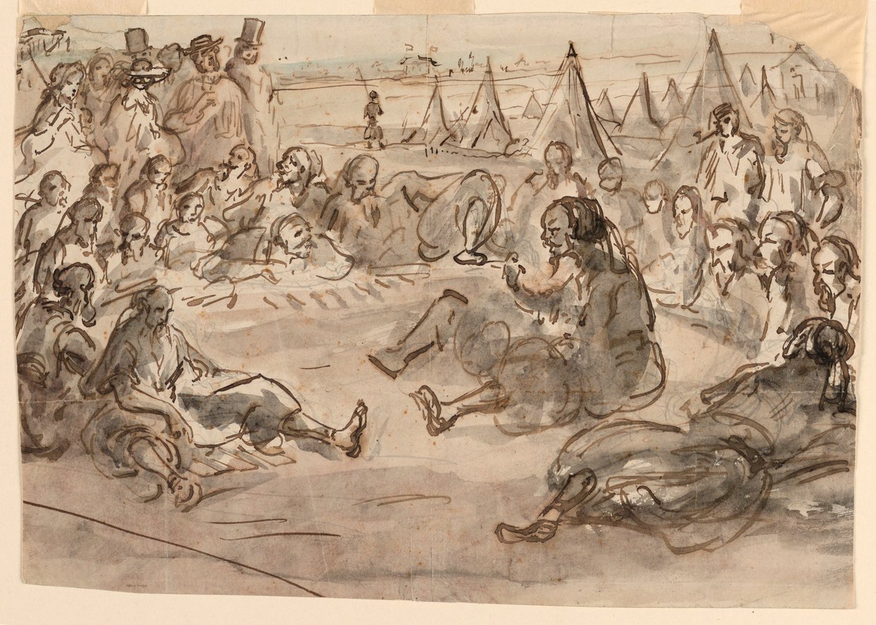 Tegning, Zouaves i lejren ved St. Maur, 1859 af Unknown artistUnknown artist