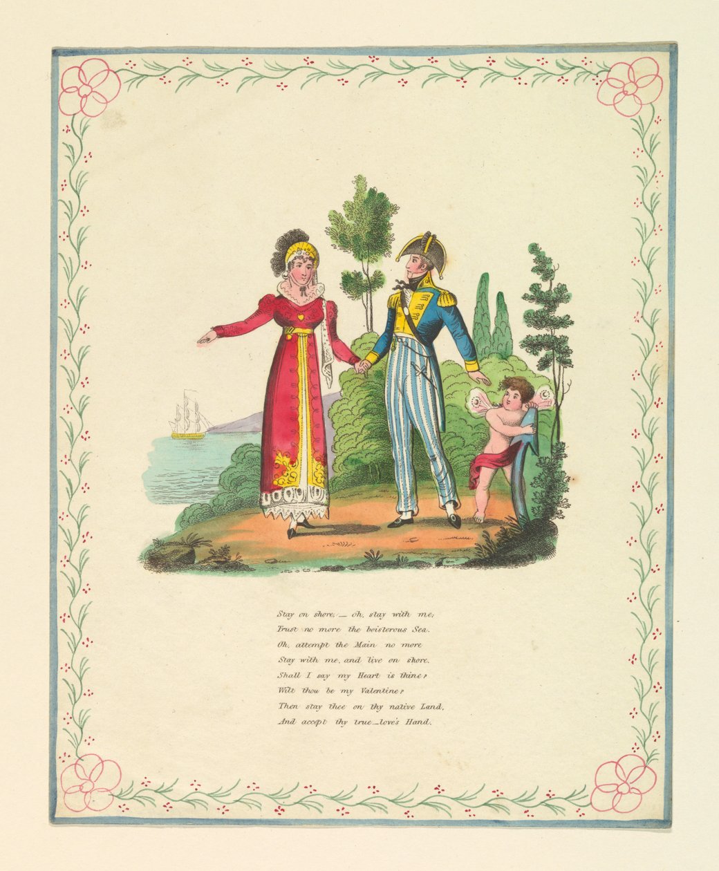 Lykønskningskort, "Bliv på land, - åh, bliv hos mig ...", ca. 1821 af Unknown artistUnknown artist
