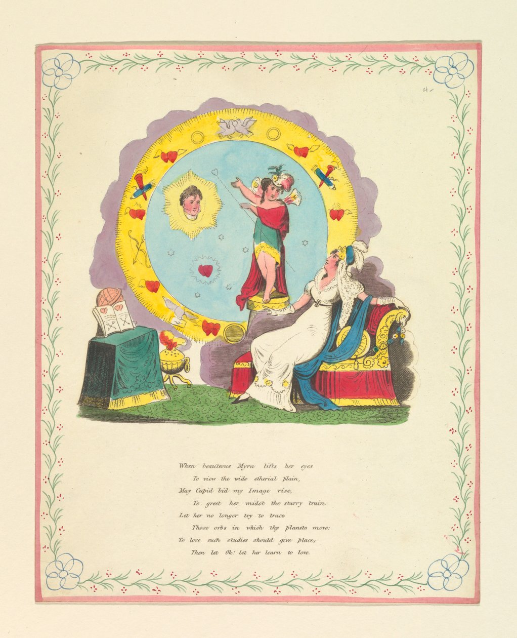 Lykønskningskort, "Når smukke Myra ... løfter sine øjne ...", ca. 1822 af Unknown artistUnknown artist