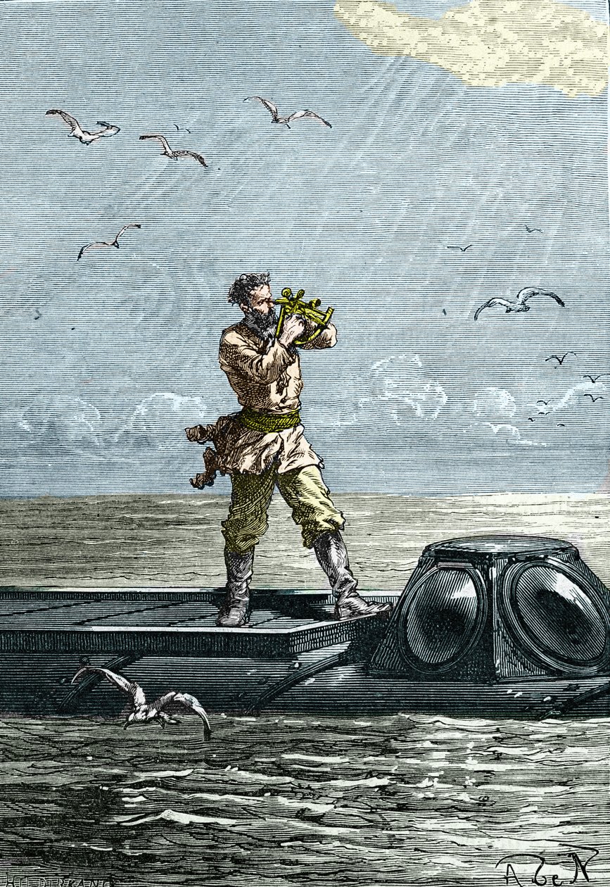 20.000 ligaer under havet. Kaptajn Nemo på ubåden "Nautilus". Illustration fra Jules Vernes roman "Tyve tusinde ligaer under havene" (Tyve-tusind - 20.000 - 20.000) af Unknown artist