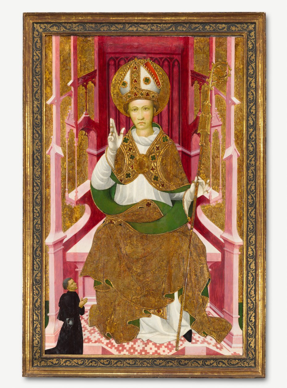 En biskopshelgen med en donor (Saint Louis af Toulouse?) af Unknown artist