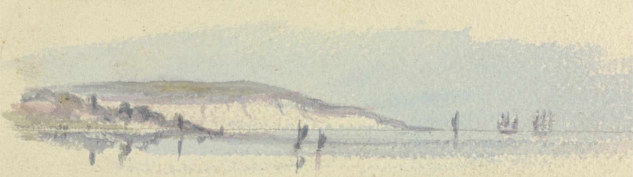 En kystlinje med skibe til søs af Unknown artist