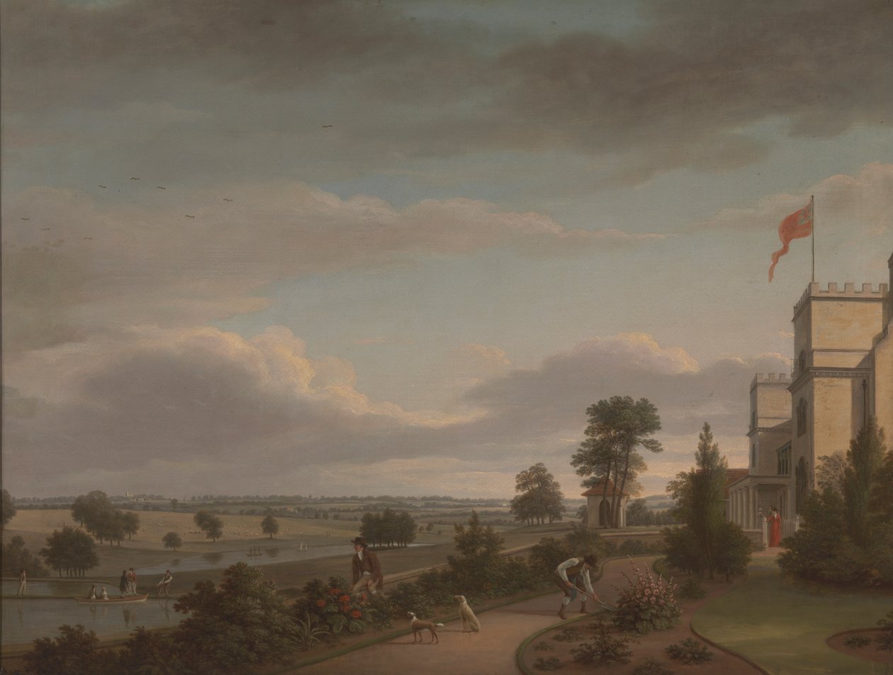 Et landsted i et flodlandskab, tidligere identificeret som Oatlands af Unknown artist