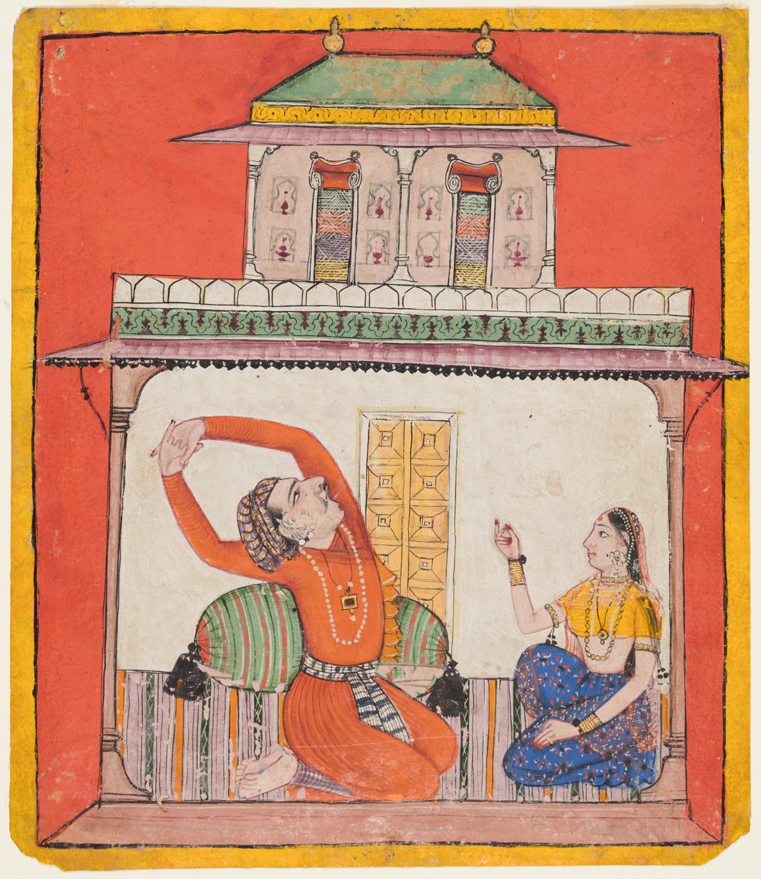 Et par i deres kammer tidligt om morgenen: Vighada Ragaputra fra Shri, fra en Chamba Ragamala af Unknown artist