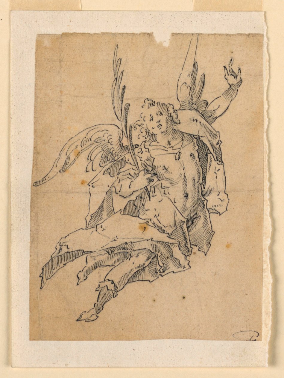 En flyvende engel, der bærer en palmegren af Unknown artist