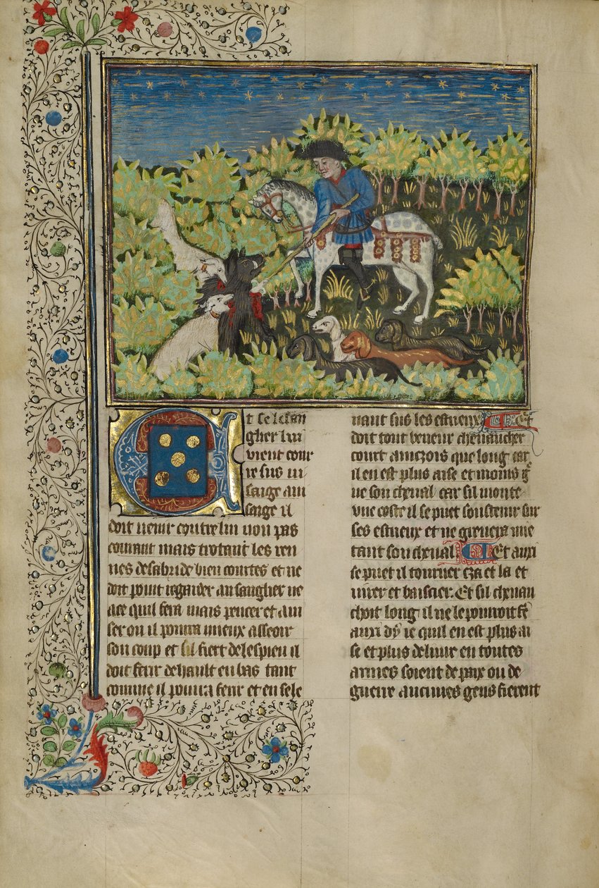 En jæger og hunde dræber et vildsvin af Unknown artist