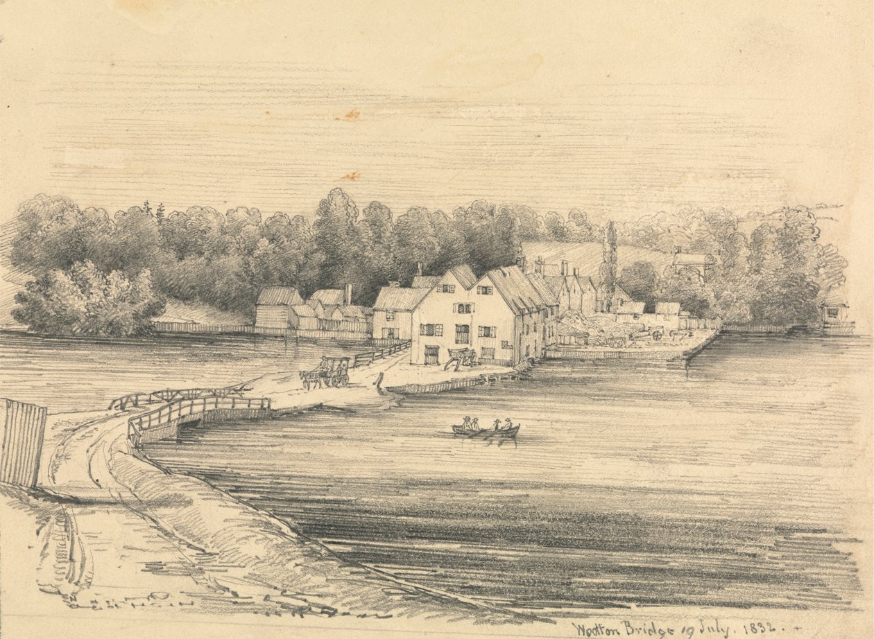 En stor gård ved en sø af Unknown artist