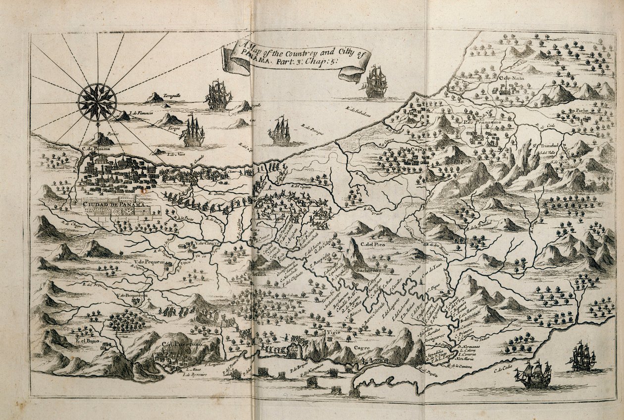 Et kort over landet og byen Panama. Del. 3 : kap : 5. (gravering) af Unknown artist