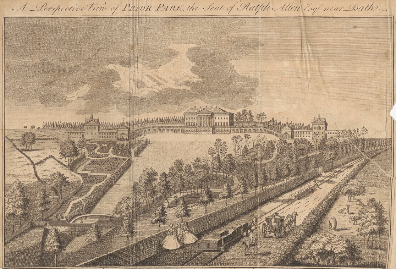 En perspektivisk udsigt over Prior Park, sæde for Ralph Allen Esq. nær Bath af Unknown artist